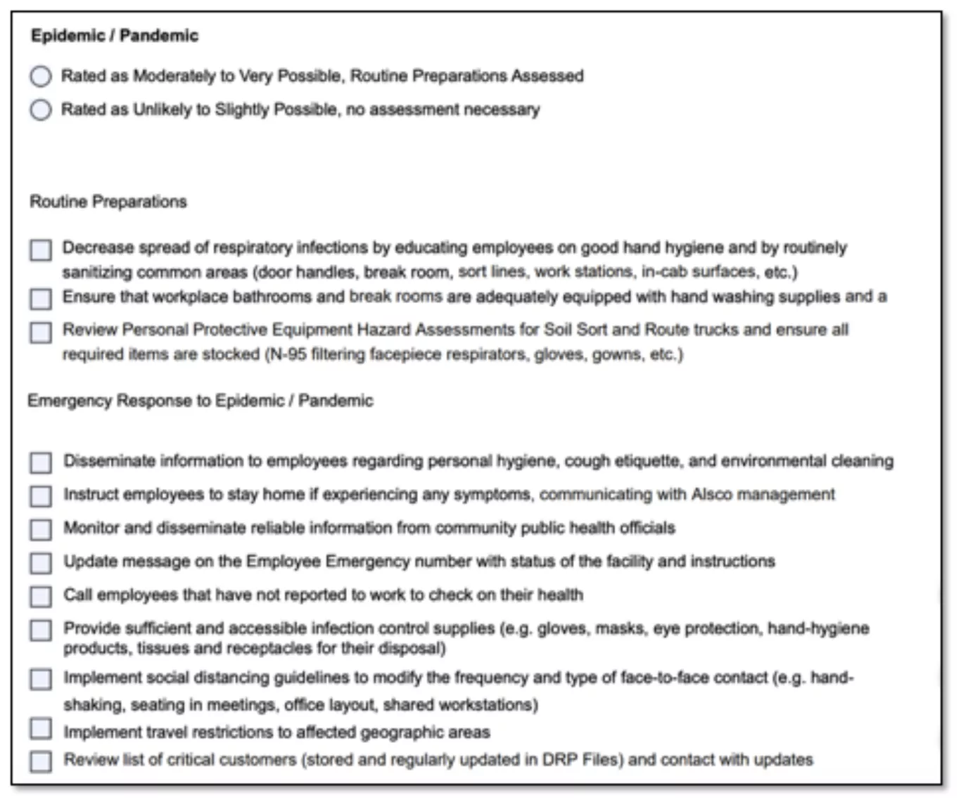 Covid-19 Pandemic Checklist