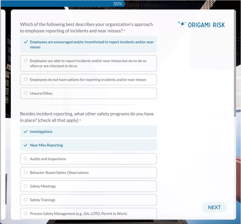 Screenshot of the EHS maturity assessment