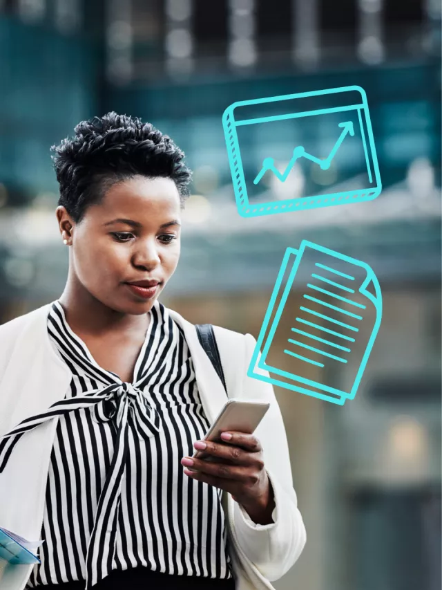 Woman managing work on phone