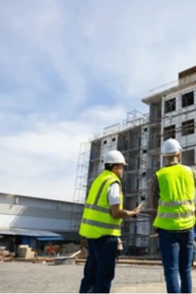 Two building managers looking at a construction project.